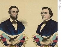 A political banner for President Lincoln and Andrew Johnson