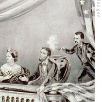 A picture representing the shooting of President Lincoln at Ford's Theater