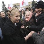 Ukrainian PM and presidential candidate Yulia Tymoshenko greets supporters during a campaign visit to the town of Vasylivka, Zaporizhia region (File)