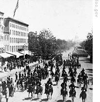 Soldiers march in the Grand Review in Washington in May of 1865