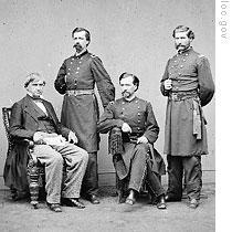 The military commission that tried the case. From left, Judge Joseph Holt, General Robert Foster, Colonel H. L. Burnett, and Colonel C. R. Clendemin 