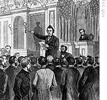 Thaddeus Stevens speaks during the debate over impeachment in the House of Representatives