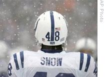 Justin Snow of the Indianapolis Colts stands in a snowstorm during a National Football League game on Sunday