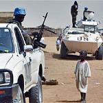 UNAMID peacekeepers patrol a road at Abu Shouk refugee camp, near the Darfur town of al-Fasher, Sudan (File)