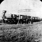 Union Pacific Railroad officials have their picture taken in Nebraska Territory, 1866, during railway construction