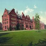Colleges are going green - just not this kind.  This postcard view of a Vassar College dormitory and spacious greensward in Poughkeepsie, New York, was created in 1904.