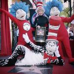 Dr. Seuss' widow Audrey poses with characters from his books.
