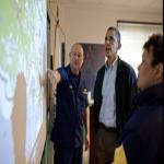 US Coast Guard Commandant Admiral Thad Allen and EPA Administrator Lisa Jackson, brief President Barack Obama about the situation along the Gulf Coast following the BP oil spill, at the Coast Guard Venice Center in Louisiana.