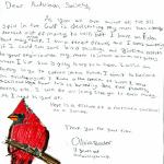 Olivia Bouler, 11, writes a letter to the Audubon Society to see if she could do something for the birds hurt by the BP oil spill