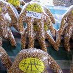 Bags of popcorn in the shape of a hand on sale in 2006 at the Ithaca Farmers Market in the Finger Lakes region