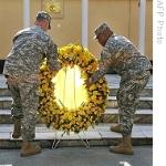 Soldiers mark Veterans Day with a wreath-laying ceremony in Afghanistan