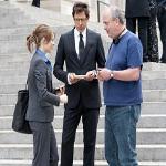 Director Roger Michell (right) confers with Rachel McAdams (playing Becky Fuller, left) and Jeff Goldblum (playing Jerry Barnes, center) on the set of Paramount Pictures' MORNING GLORY. 