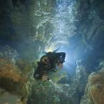 A diver explores a blue hole