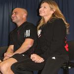 Andre Agassi and wife Steffi Graf look on during HIV/AIDS fundraiser auction