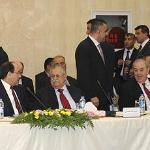 Leaders of Iraq's main political blocs, are seen during their meeting in Irbil, a city in the Kurdish controlled north, north of Baghdad, Iraq, 8 Nov. 2010.