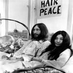 John Lennon and Yoko Ono held two week-long Bed-Ins for Peace in Amsterdam and Montreal to protest the US war in Vietnam. Here the couple is pictured at the Hilton Hotel in Amsterdam on March 25, 1969. 