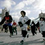Every year, competitors wear gorilla suits and walk, run or jog a 7km path in the the city of London to raise money for the Dian Fossey Gorilla Fund.  