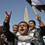 Yemenis demonstrating against the government, in Sanaa, Friday