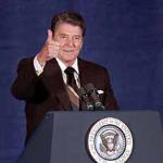 President Ronald Reagan gives a thumbs up sign during a 1985 speech in Oklahoma City.