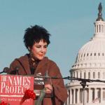 Elizabeth Taylor at a 1996 AIDS event in front of the US Capitol