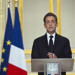 French President Nicolas Sarkozy delivers a speech, March 19, 2011 at the Elysee Palace in Paris after a crisis summit on Libya