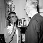 Shirley Chisholm re-enacts her swearing in ceremony with Speaker John McCormack. 