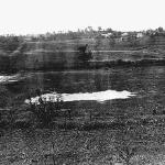 This is a Civil War-era photo showing the Kenmore Avenue Canal, looking west from Fredericksburg, Virginia