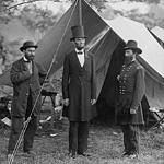 President Abraham Lincoln, center, in Maryland after the Battle of Antietam in 1862