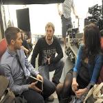 Director Duncan Jones, center,  with Jake Gyllenhaal and Michelle Monaghan on the set of 