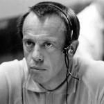 Alan Shepard monitors communications between the Apollo 13 spacecraft and Mission Control Center on April 14, 1970
