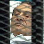 Former Egyptian President Hosni Mubarak is seen in the courtroom for his trial at the Police Academy in Cairo,  August 3, 2011.